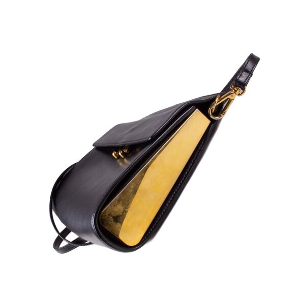 MARNI black leather gold brass frame crossbody shoulder bag - Picture 2 of 12